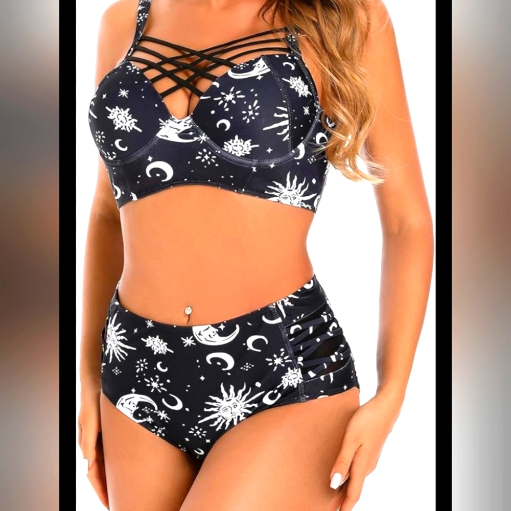JMDREAM Cleastial Star Black High Waisted Bikini Meduim
